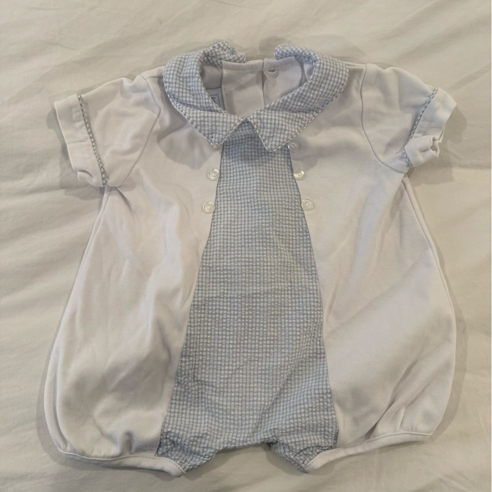 Little English Blue and White Checkered Romper